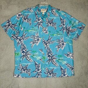 Cooke Street Honolulu Hawaiian Shirt Blue Tropical Palm Tree Print Mens 2XL